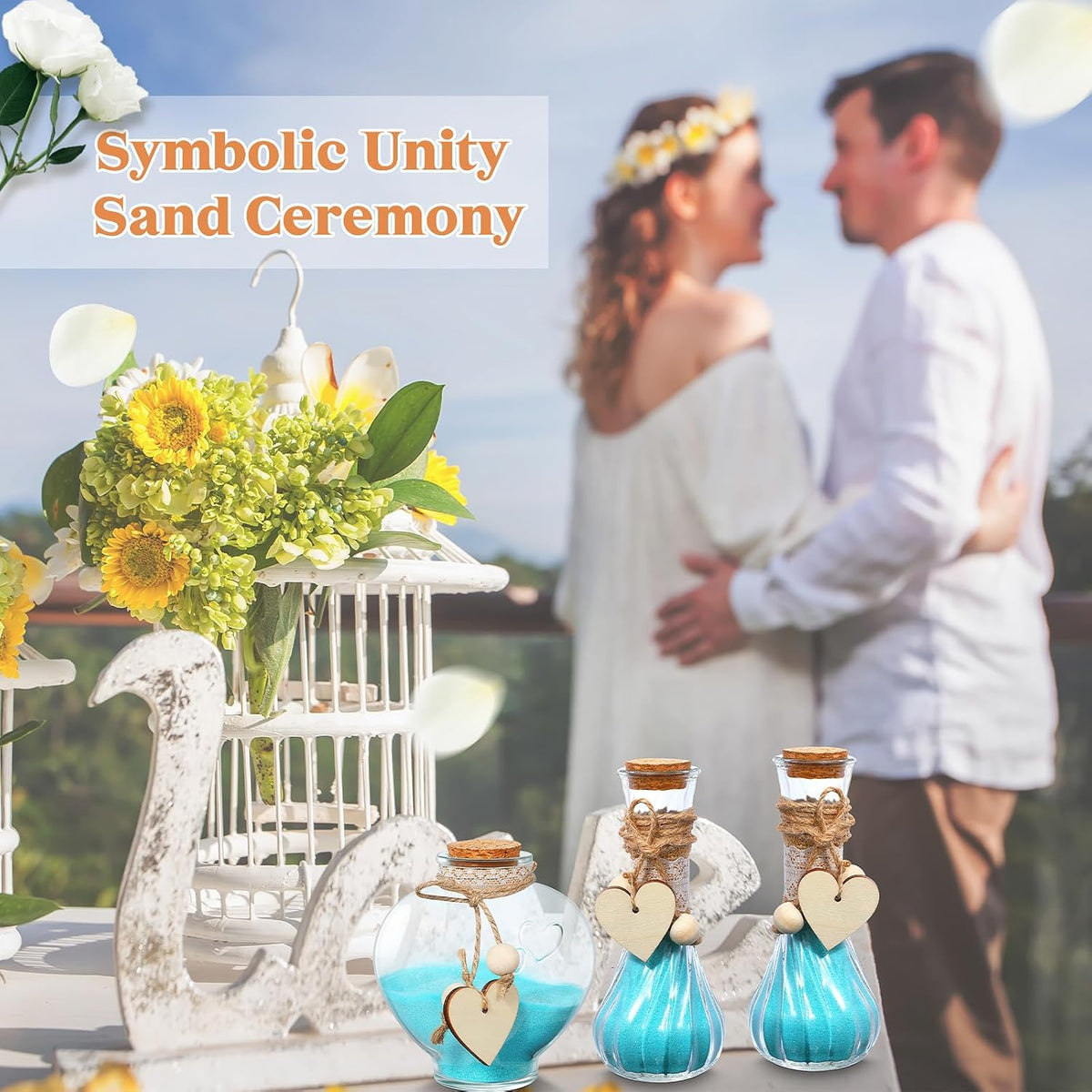 Layhit Unity Sand Ceremony Set Includes 3 Pcs Decorative Vase with Burlap and Lace Sleeves and