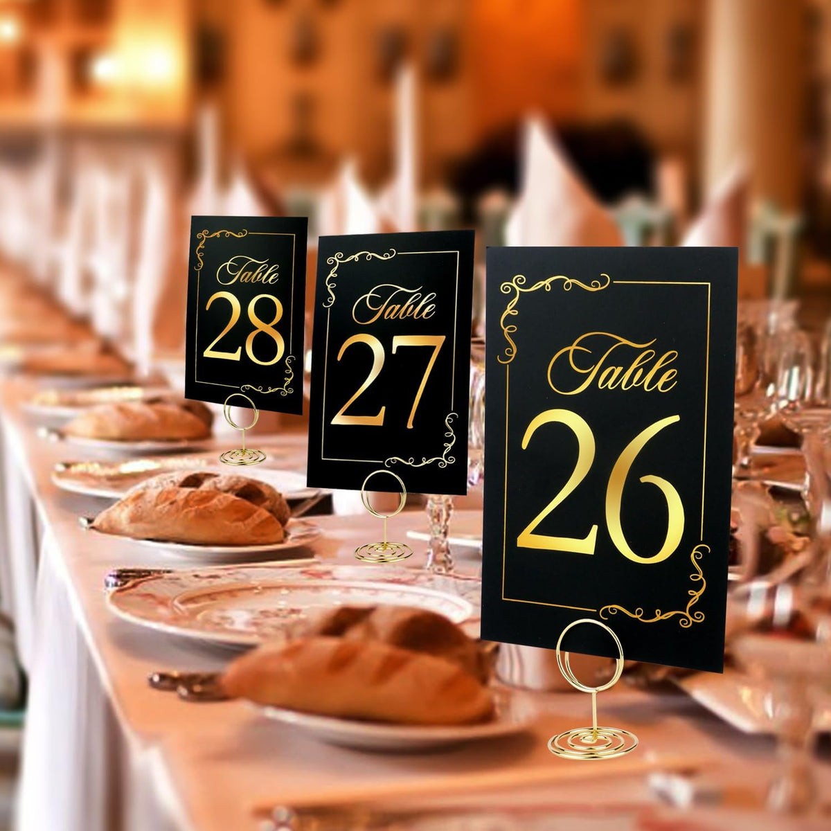 Wedding Table Numbers 1-40 and Head Table Card, Black Gold Cards with 41 Gold TableNumber Holders