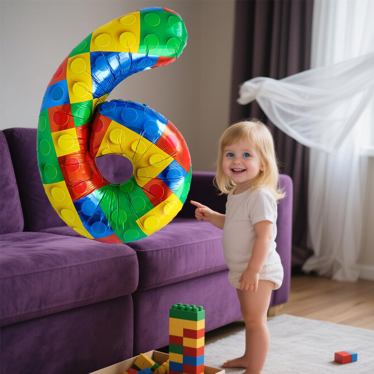 32 Inch Stackable Block Number Balloon – Colorful Brick Building Themed Big Helium Digits for Kids