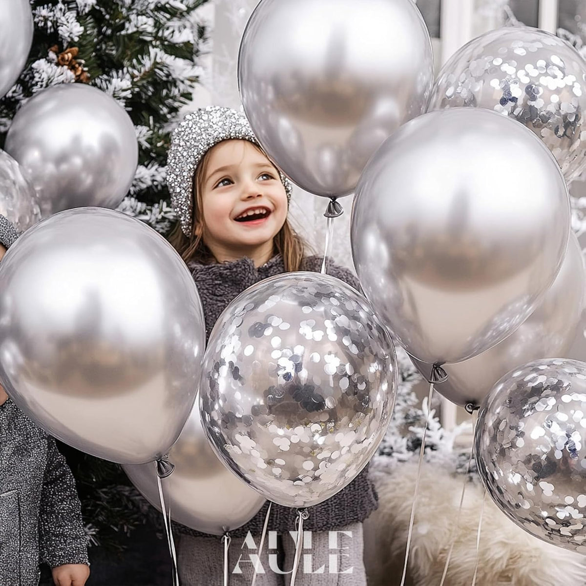AULE Party Balloons Pack of 42 - Metallic Balloons & Confetti Balloons and 64ft Ribbons - 12 Inch