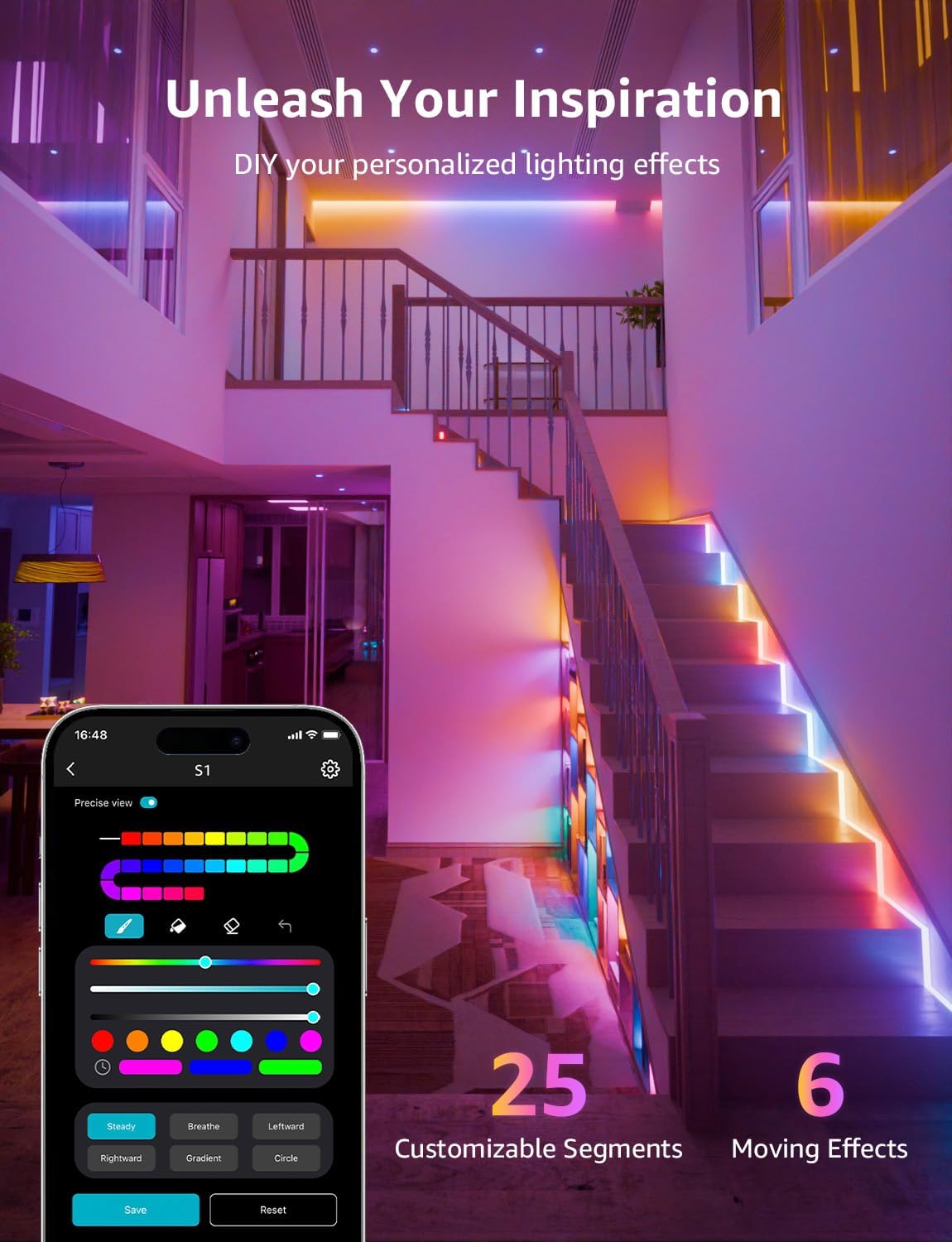 Lepro S1 AI LED Strip Lights for Bedroom - 16.4ft Smart RGB Light Strips with IC and Rainbow
