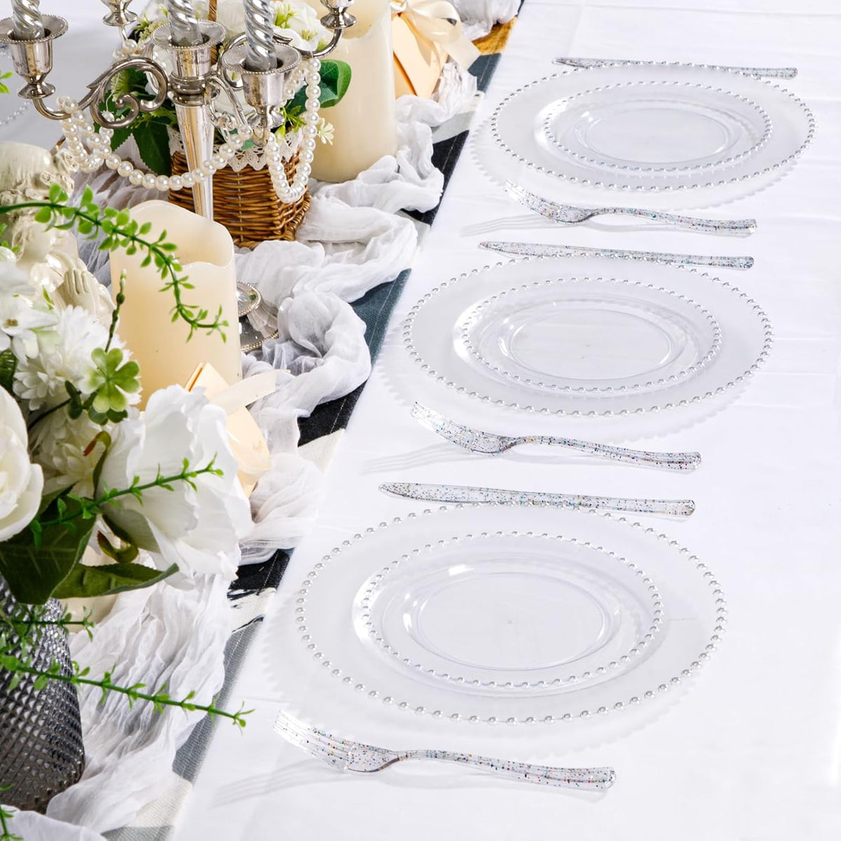 Supernal 360pcs Glitter Disposable Plastic Forks,Plastic Silverware Heavy Duty,Clear Plastic