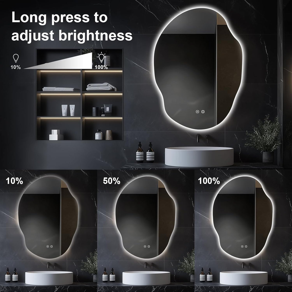 Asymmetrical LED Bathroom Mirror with Lights,Irregular Led Bathroom Vanity Mirror for Wall with