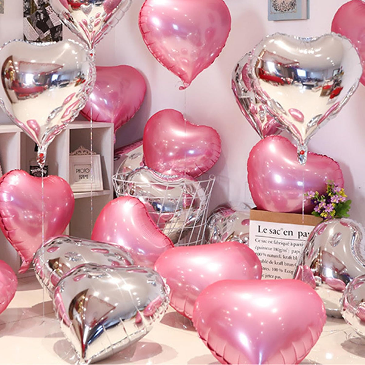 Pink Heart Balloons,18inch Bright Pink Heart Shaped Foil Balloons 12Pcs Helium Mylar Balloon for