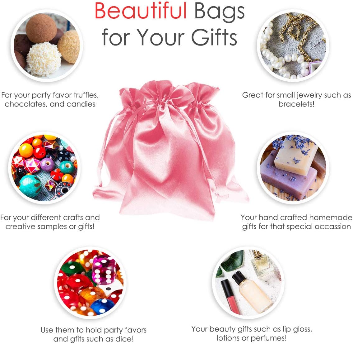 Knitial 5" x 8" Light Pink Satin Gift Bags, Jewelry, Wedding Favor Silky Drawstring Bags Baby