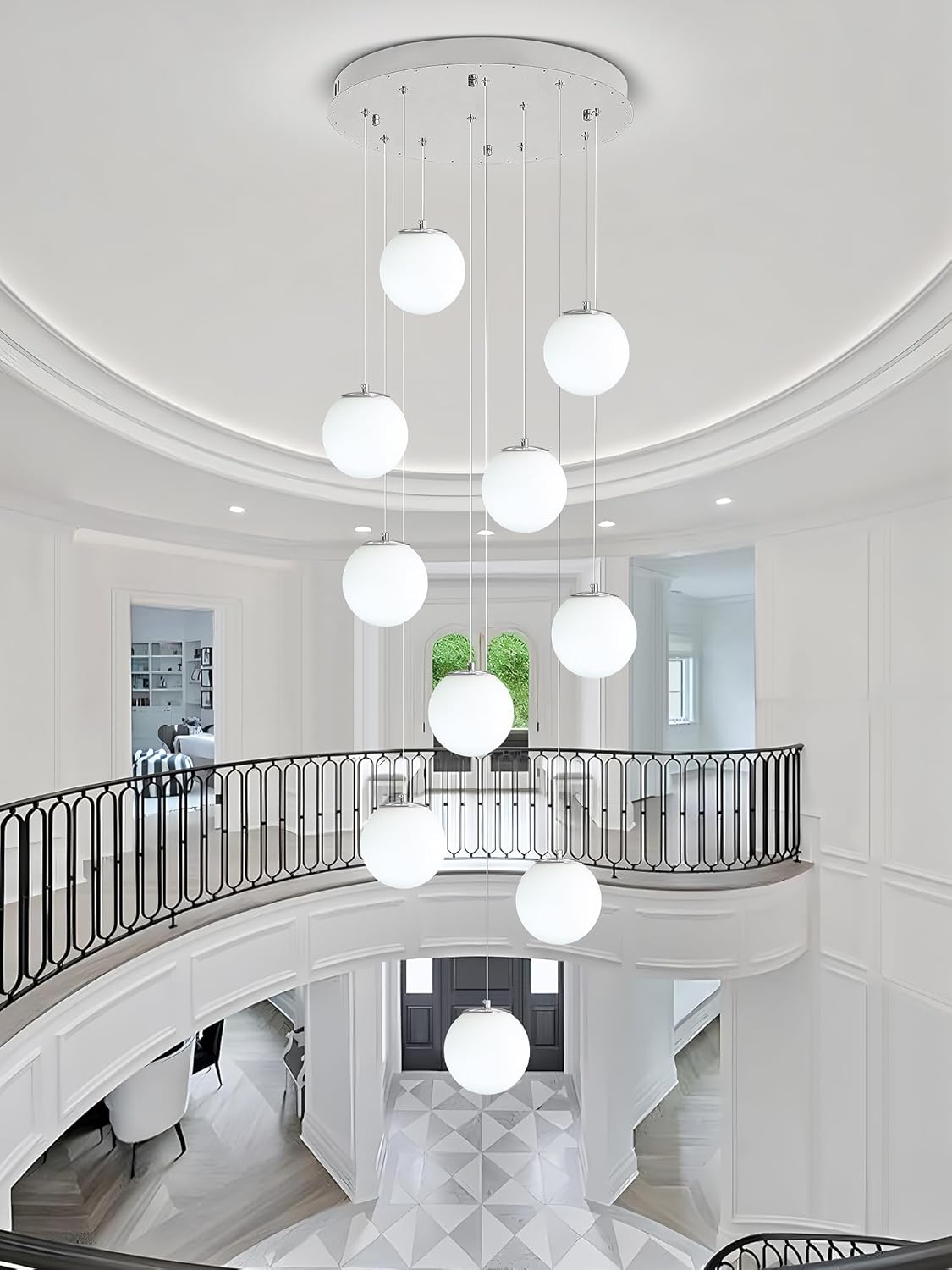 H118 Large Chandeliers for High Ceilings,12-Lights Mid Century Globe Chandelier Silver Modern Globe