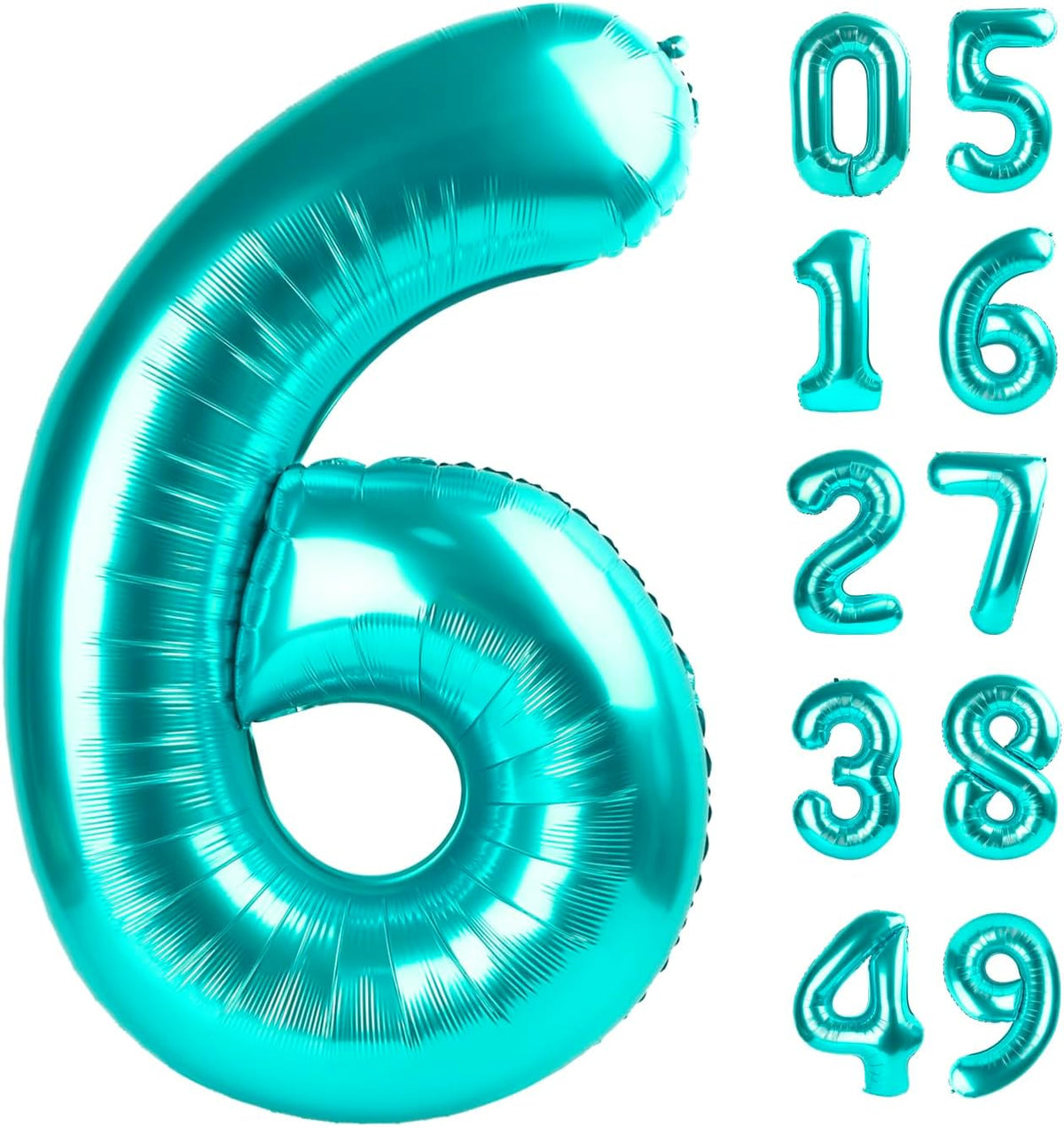 40 Inch Teal Blue Mylar Foil Number 6 Birthday Balloon, Digital Balloons for 6 16 Boy Girl Party