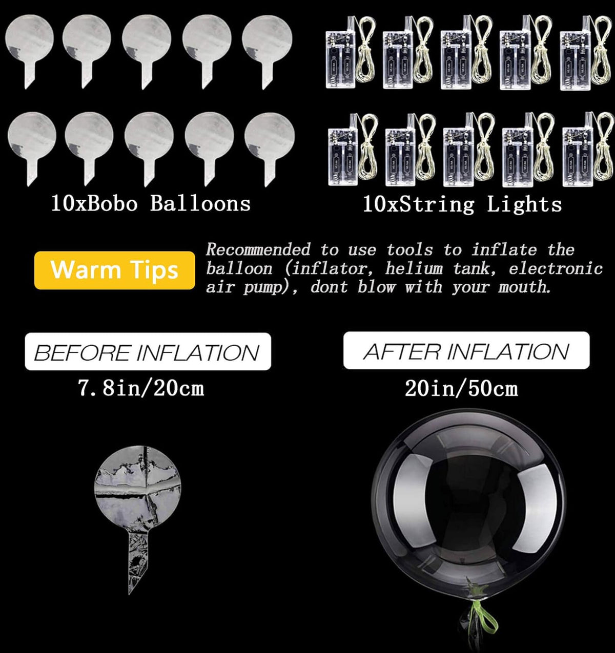 LED Balloons 10 Pack, Light Up Balloons 20 Inches Clear Helium Bobo Balloon, Glow Bubble Balloons