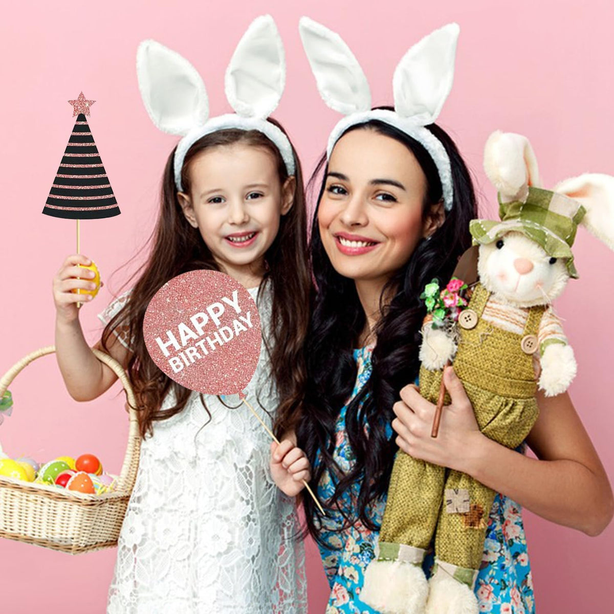 Party Birthday Photo Booth Props, 30Pcs Set of Happy Birthday Selfie Party Supplies with Real