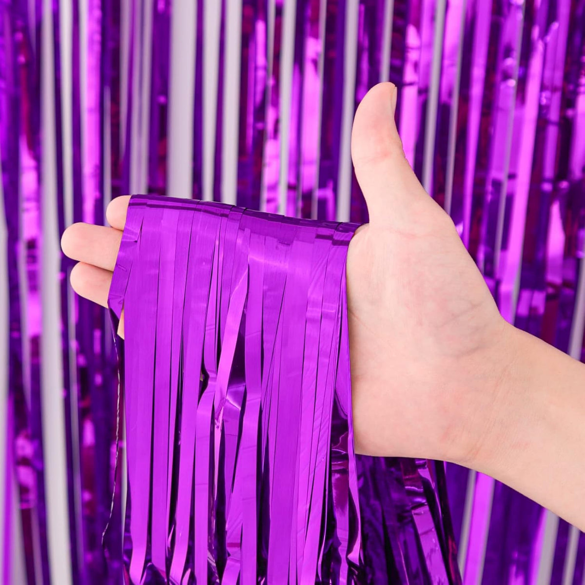 4 Pack Purple Foil Fringe Backdrop Curtains, Tinsel Streamers Birthday Party Decorations, Fringe