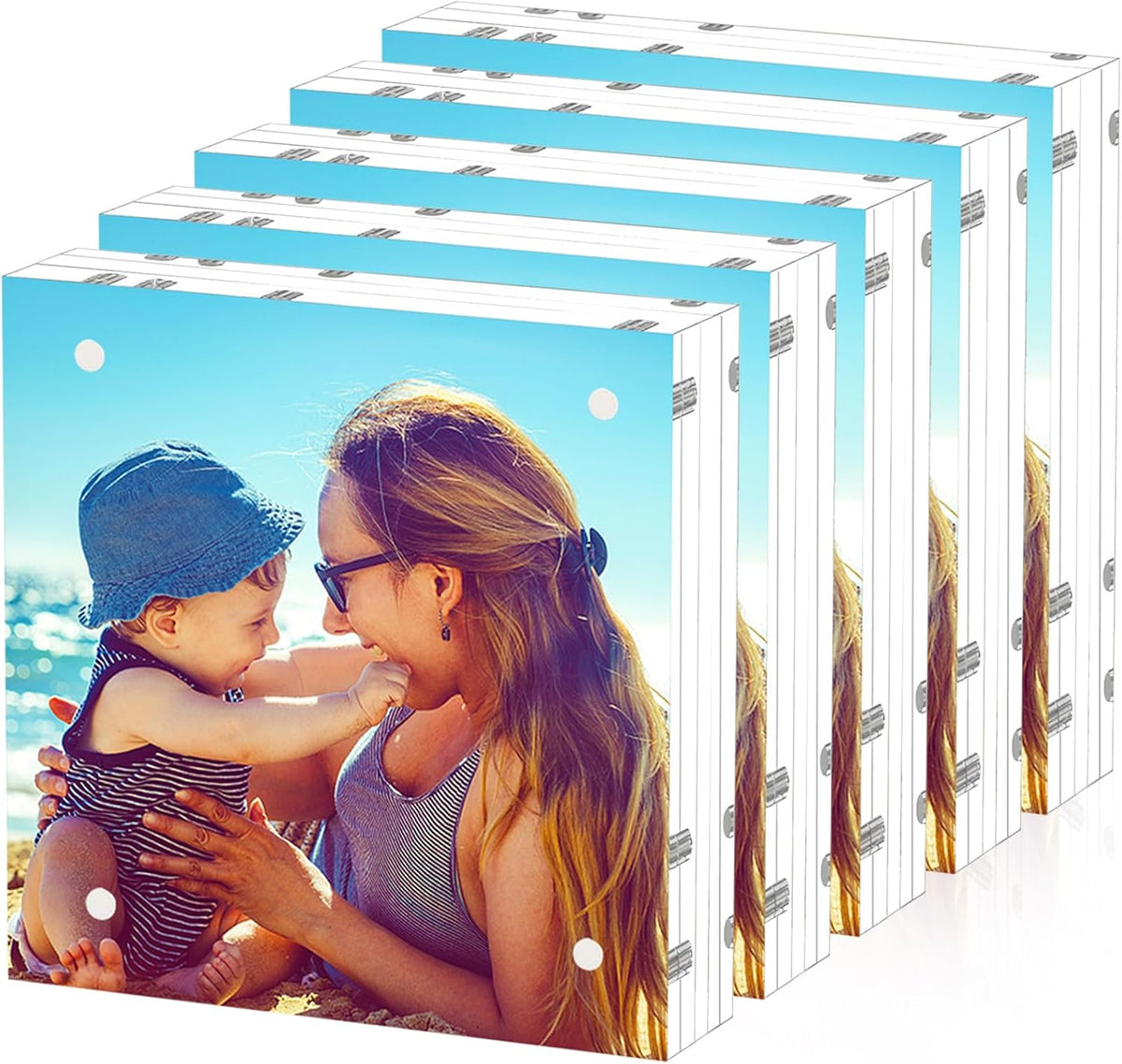 HELPLEX 5 Pack 8x8 Acrylic Picture Frames, 24mm Thicker Square Frameless Clear Frame Double Sided