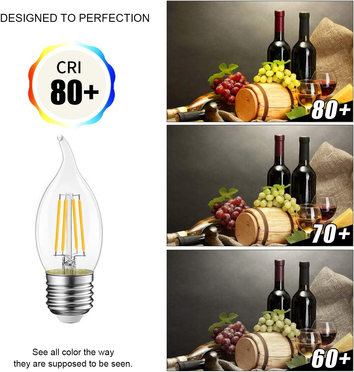 LVWIT Flame Tip LED Filament Bulb Candelabra E26 Base Dimmable 4.5W (60W Equivalent) B11 Chandelier