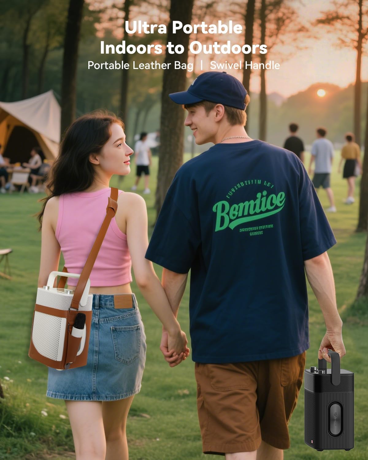 Karaoke Machine with 2 UHF Wireless Microphones with Leather Bag, IPX4 Waterproof Portable