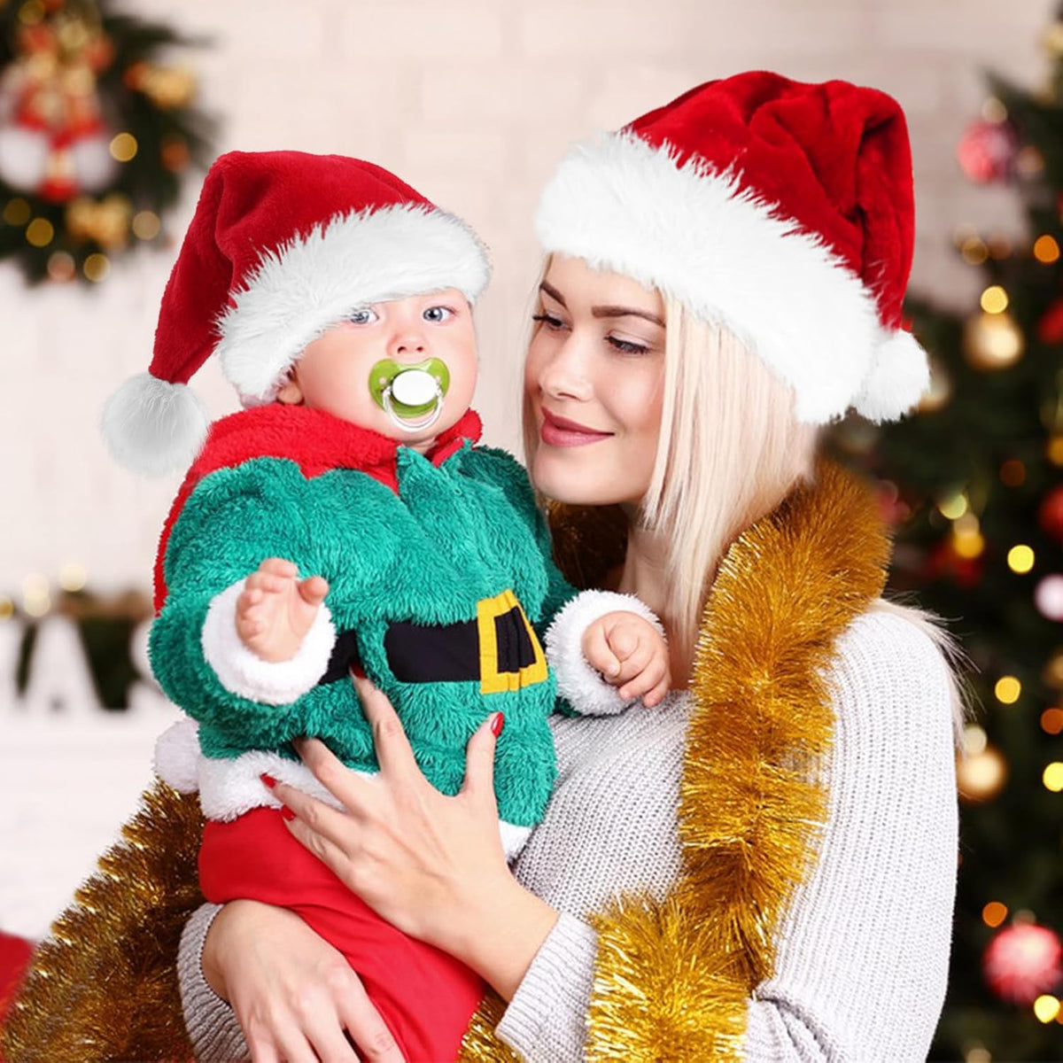 Santa Hat for Adults Christmas Hat Red Velvet Double-Layer Thickening Unisex Holiday Xmas Hats for