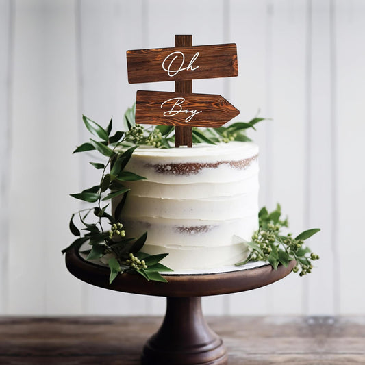 Rustic Oh Boy Cake Topper in Wood Baby Shower Gender Reveal Party Cake Decoration