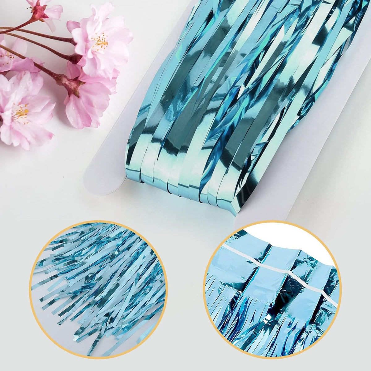 10 Pack Blue Backdrop Curtain 3.2ft x 8.2ft Metallic Tinsel Foil Fringe Curtains Photo Booth