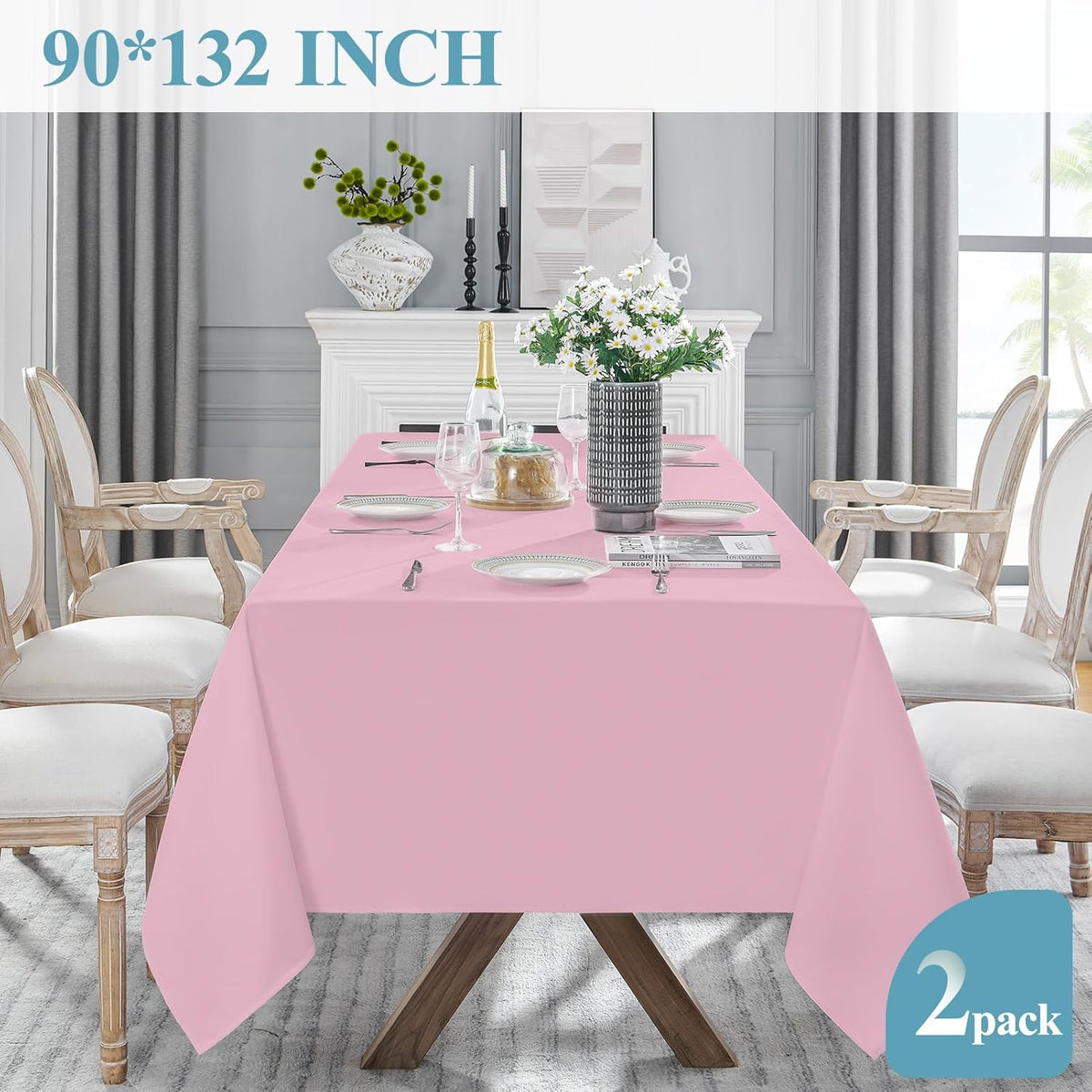 VidaFete 2 Pack 90 * 132inch Rectangle Table Cloth Polyester, Stain Wrinkle Resistant Polyester
