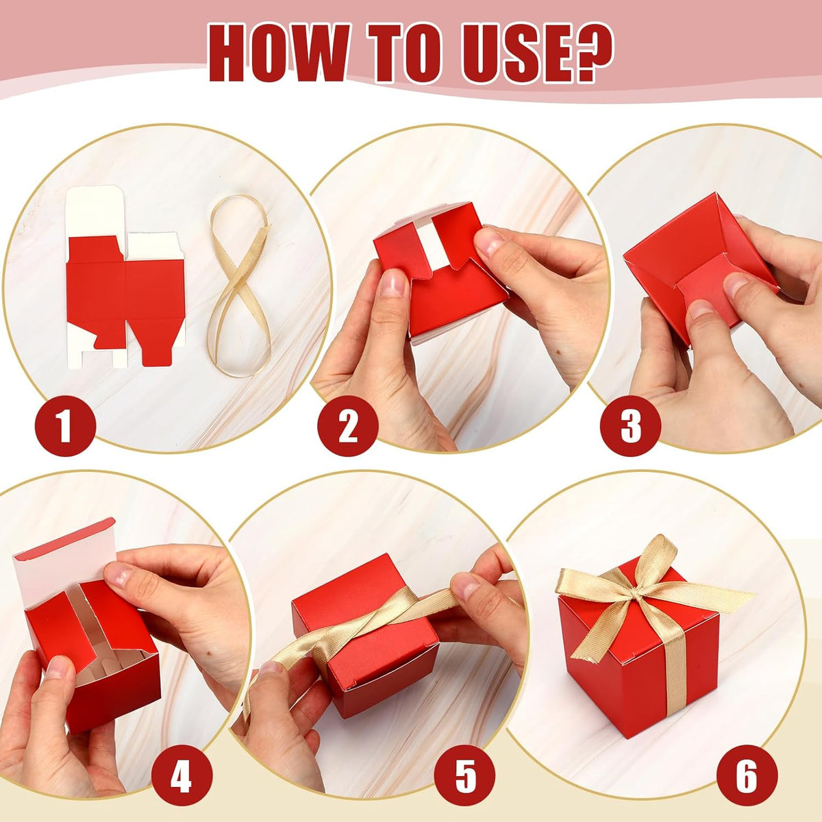Jutom 100 Pcs Mini Favor Boxes Extra Small Candy Boxes Paper with Gold Ribbon for Christmas
