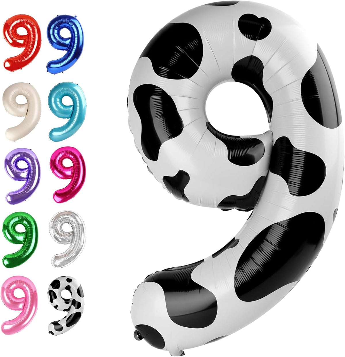 40 Inch Big Cow Print 9 Balloon Number, Jumbo Giant Happy 9th 19 29 39 49 99 Birthday Party