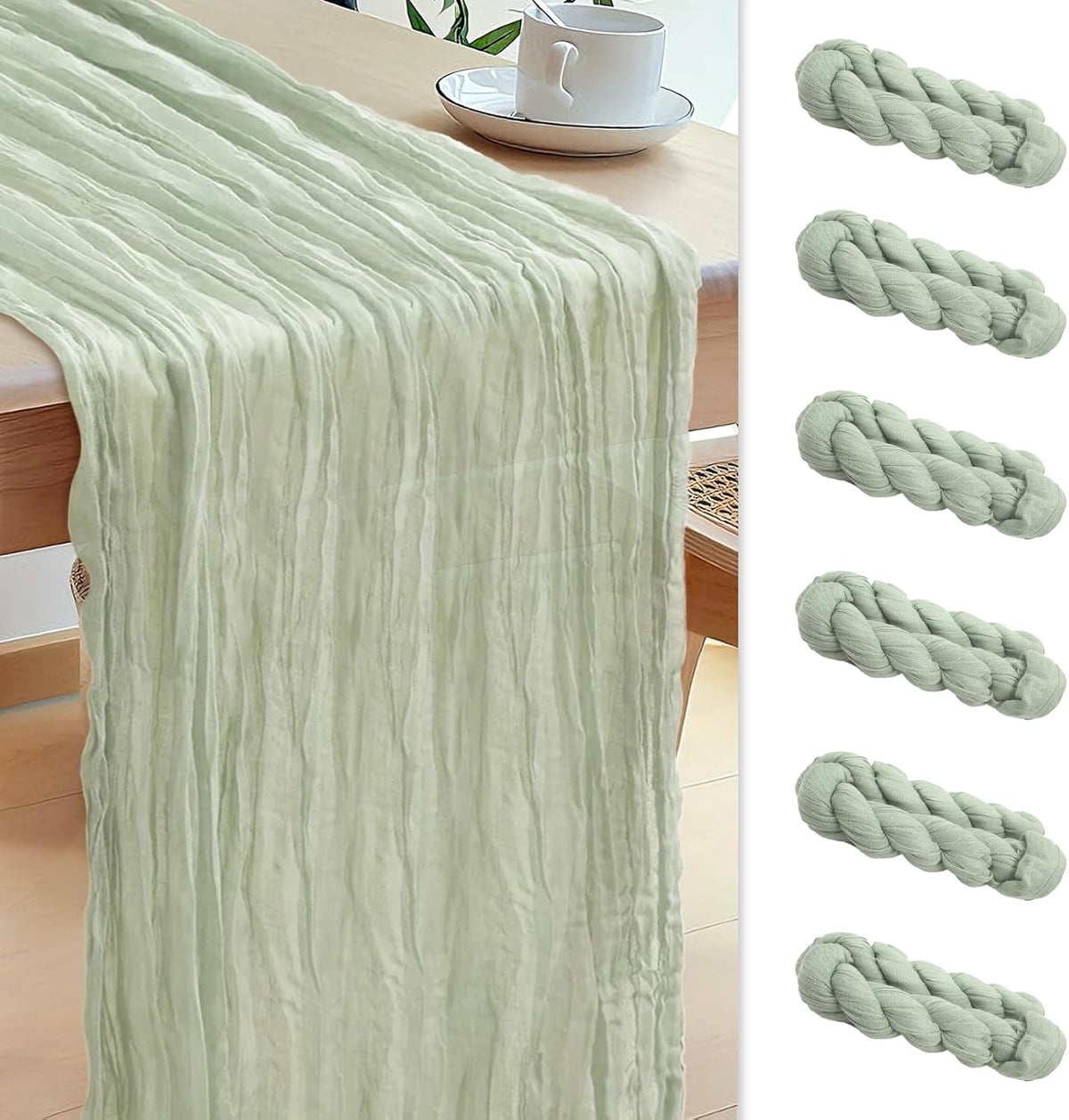 Le courant 6pcs 10Ft Cheesecloth Table Runner, Rustic Boho Gauze Cheese Cloth Runner Table Runner