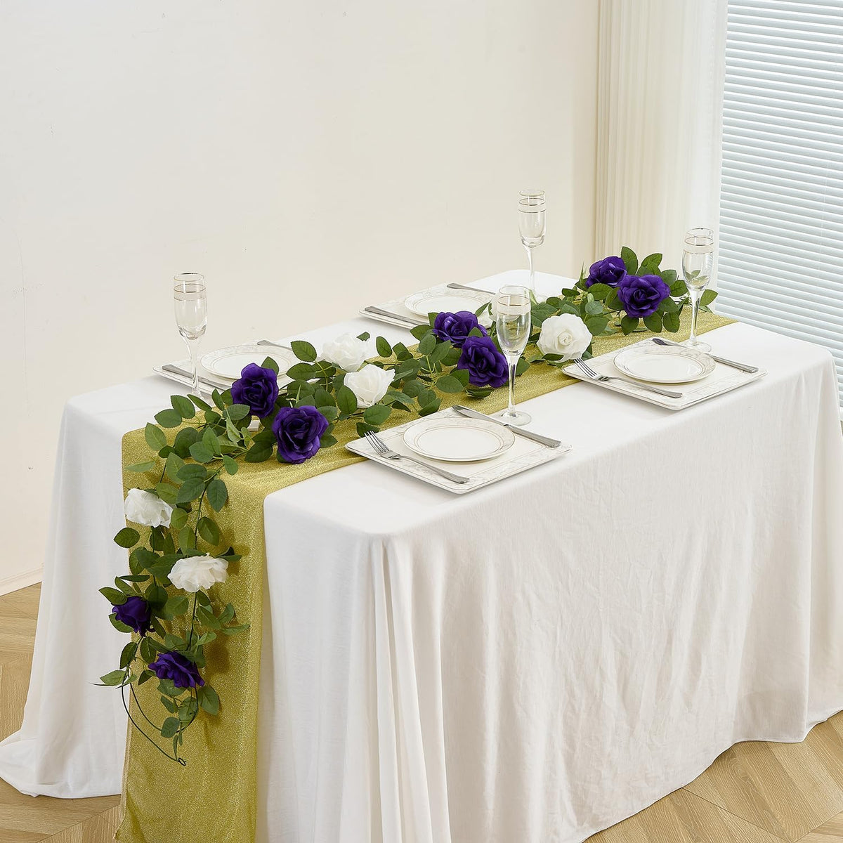 Carlita's Blooms Artificial Rose Garlands Purple Rose Vines Leaves Banners Hanging Floral Garland