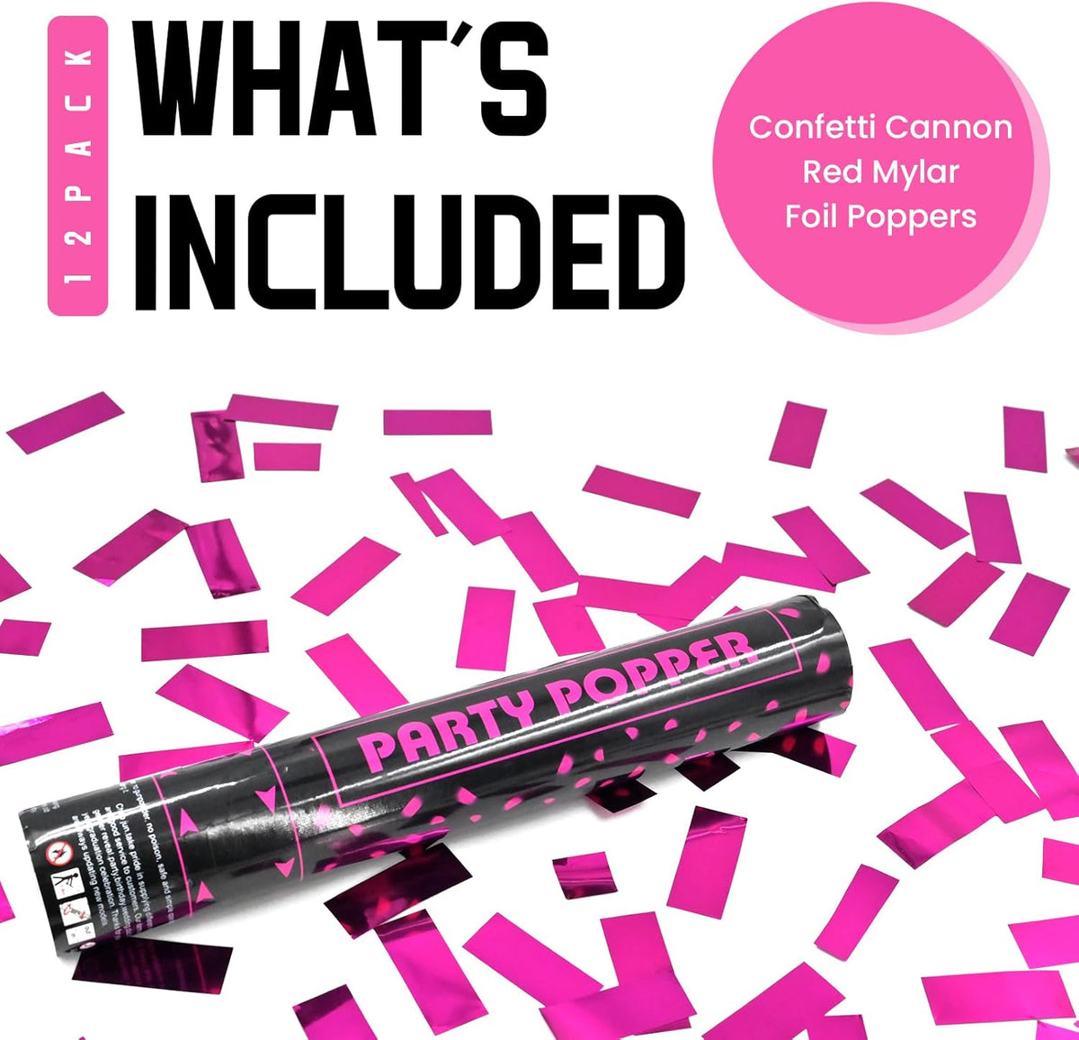 Party Poppers Confetti Cannon 12 Pack Royal Pink Confetti Popper Cannons 12Inch Mylar Shooters Foil