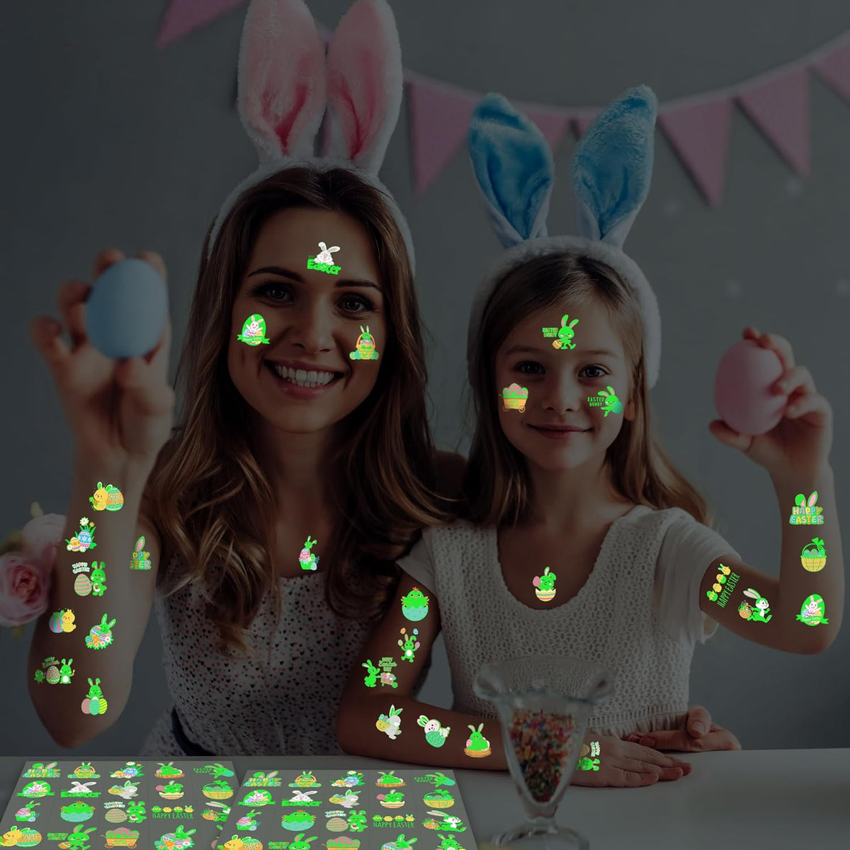 150 PCS Luminous Easter Tattoos for Kids, 25 Styles Glow Easter Stickers for Easter Basket