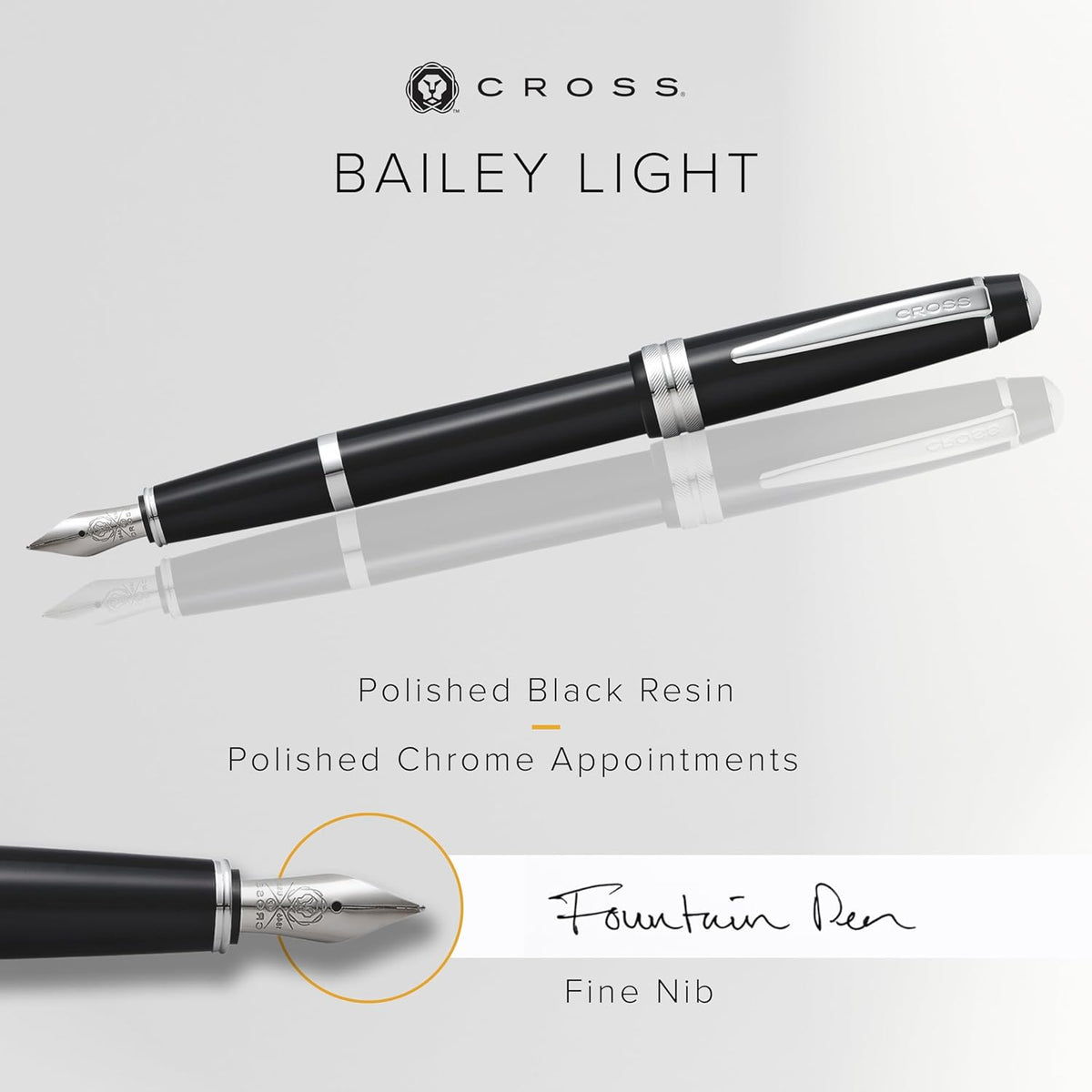 Cross Bailey Light Refillable Fountain Presented in a Everyday Gift Box - Medium Point, Black Ink