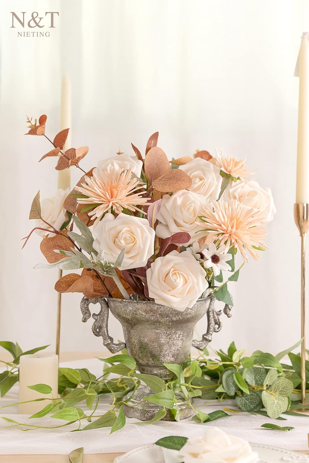 N&T NIETING Artificial Flowers, 25pcs Fake Flowers Bulk Perfect for DIY Fall Wedding Bridesmaid