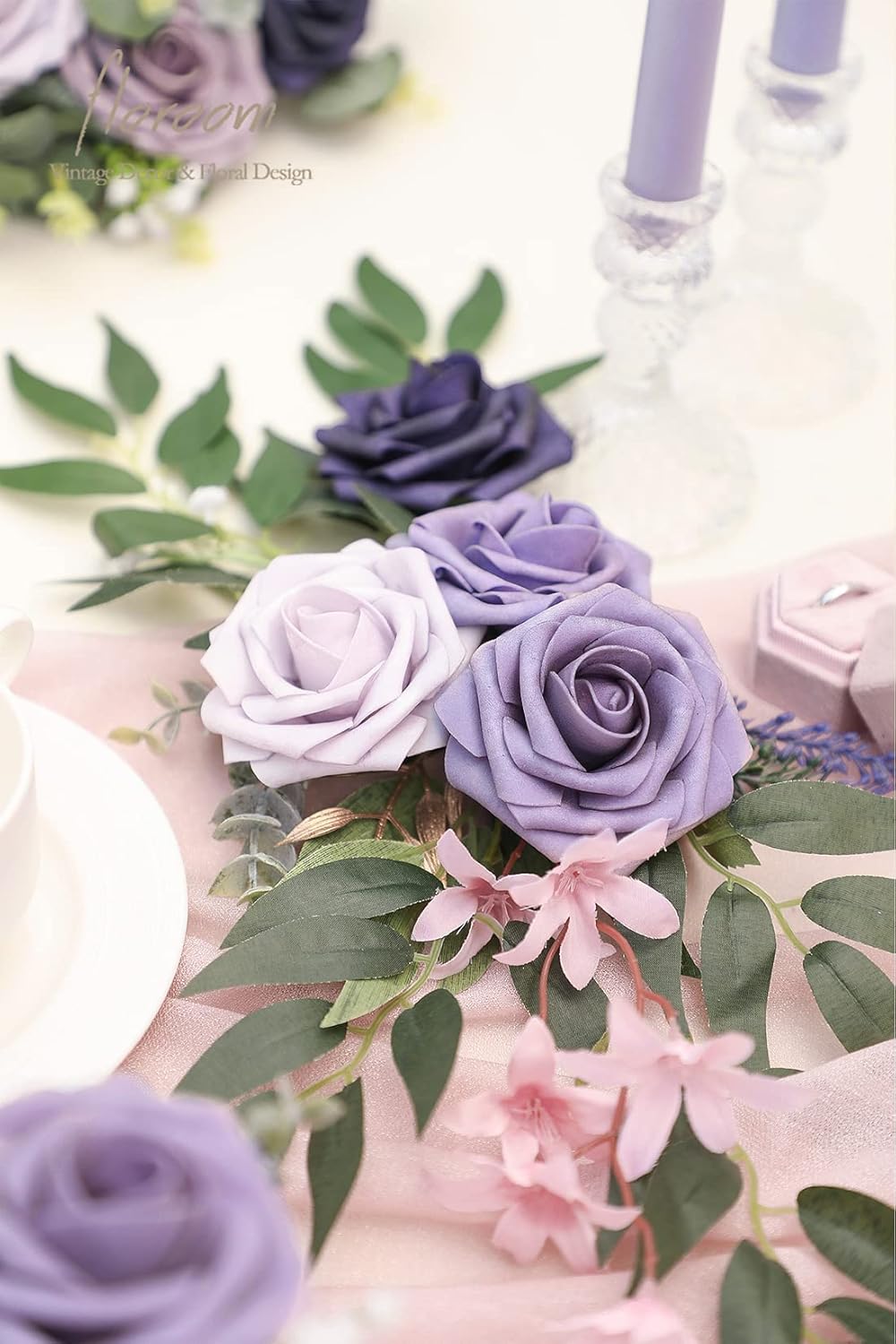 Floroom Artificial Flowers 25pcs Real Looking Lavender Purple Ombre Colors Foam Fake Roses with