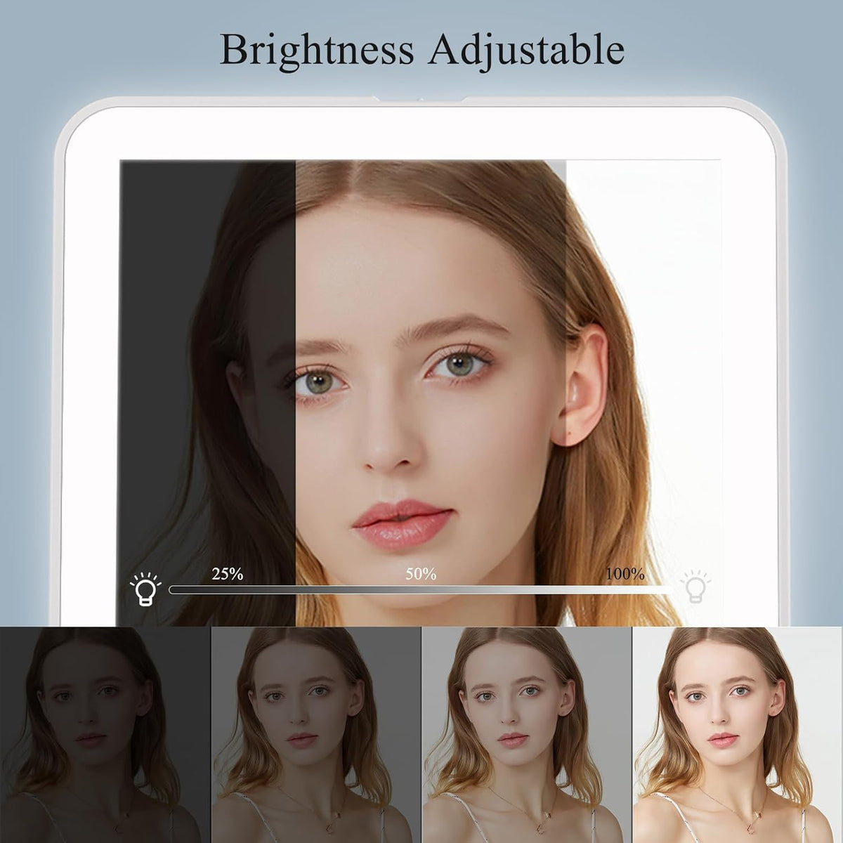 FUNTOUCH Rechargeable Travel Makeup Mirror with 72 Led Lights, Portable Lighted Beauty Mirror, 3