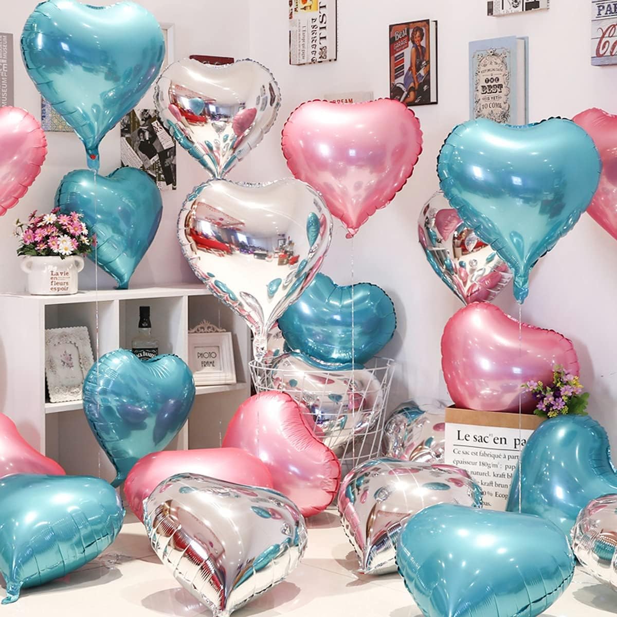 Pink Heart Shaped balloons Pack of 12,18 Inch Love Valentine Balloons Blue Heart Romantic Balloons