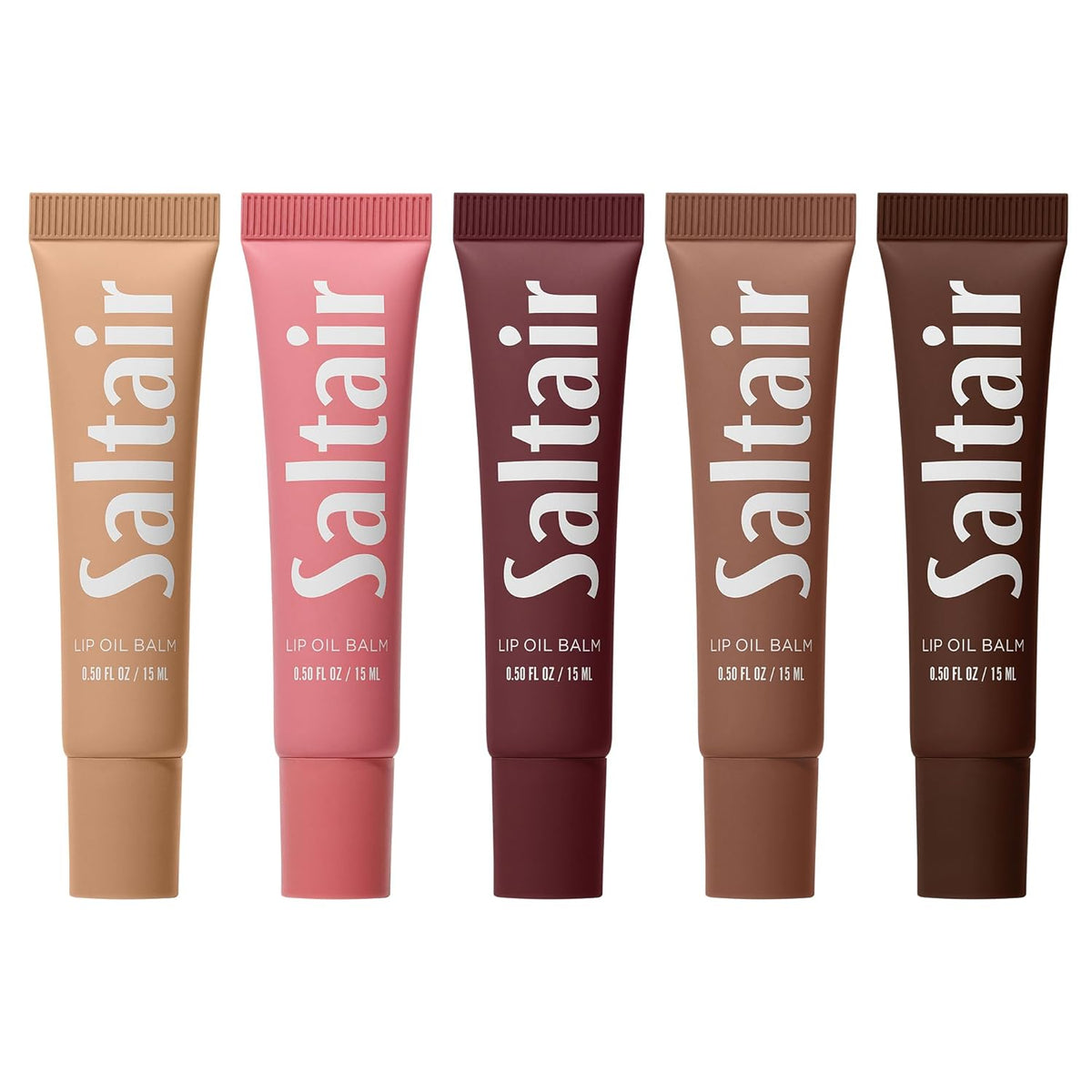 Saltair Hydrating Lip Oil Balm, Clear and Tinted Lip Gloss, Essentials Shades 5-Pack. Moisturizing