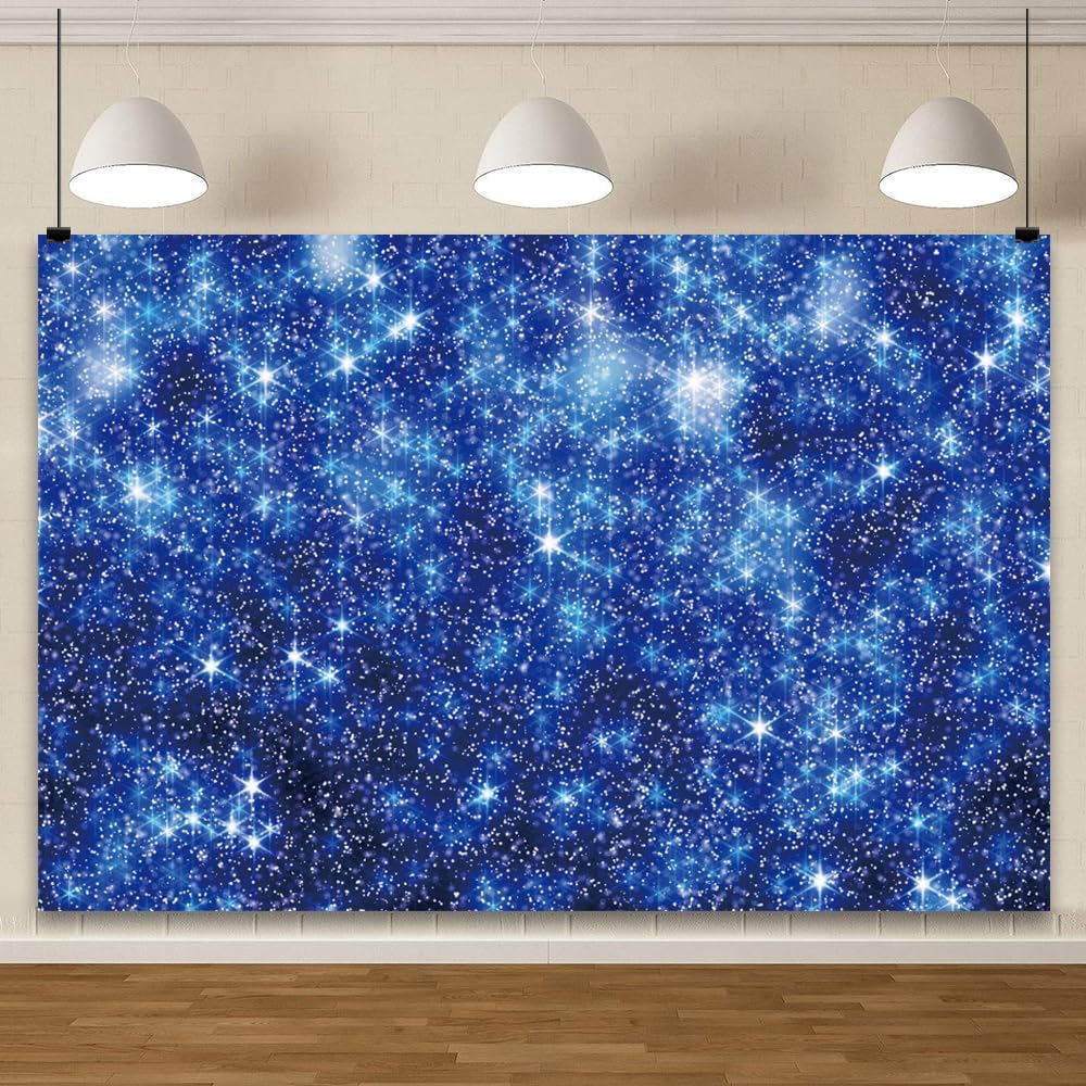 YongFoto Blue Glitter Backdrop 10x5ft Silver Light Spots Navy Blue Sequin Bokeh Photography