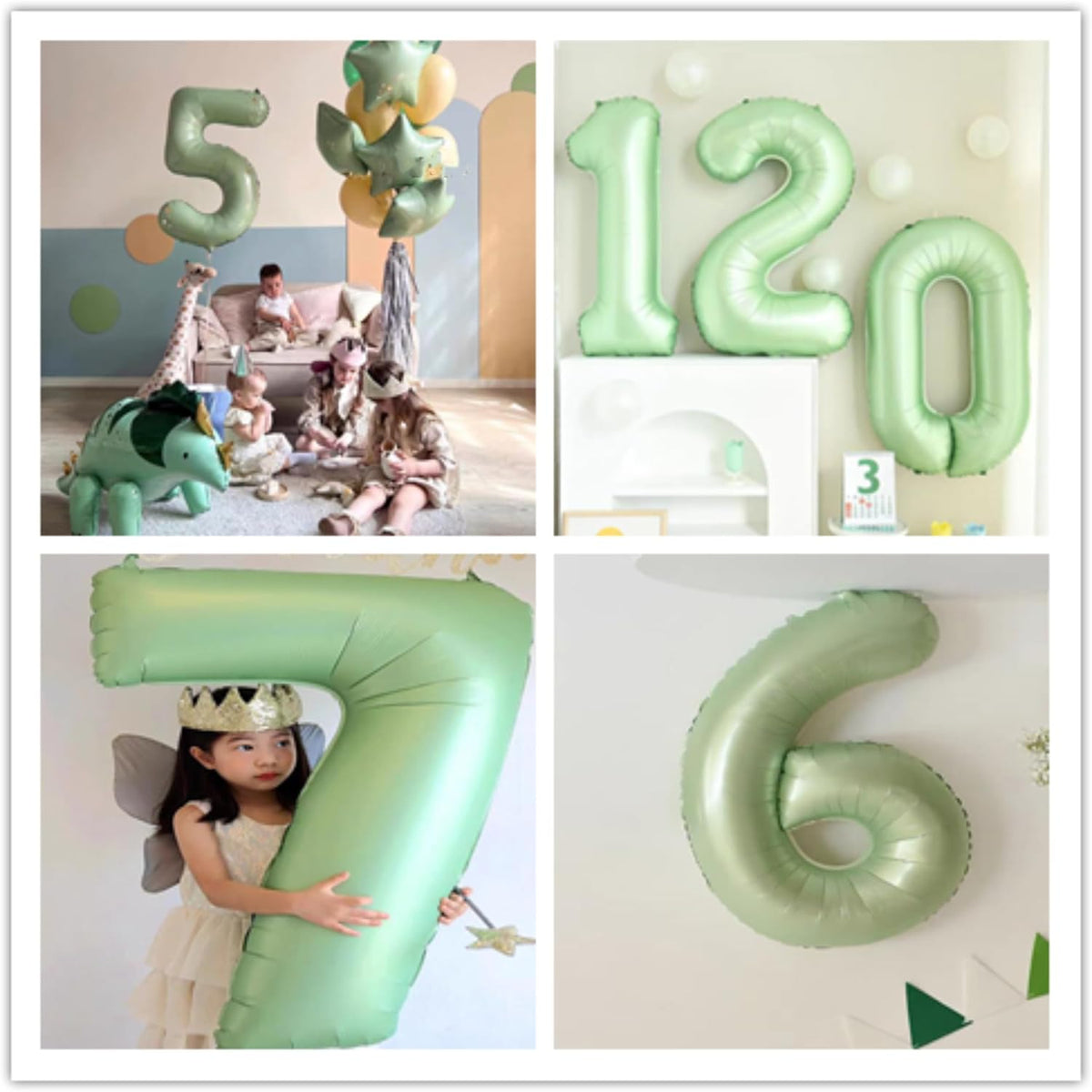Number 6 Balloons, 40’’ Large Olive Green Number 6 Foil Helium Balloons for Girls Women, Self