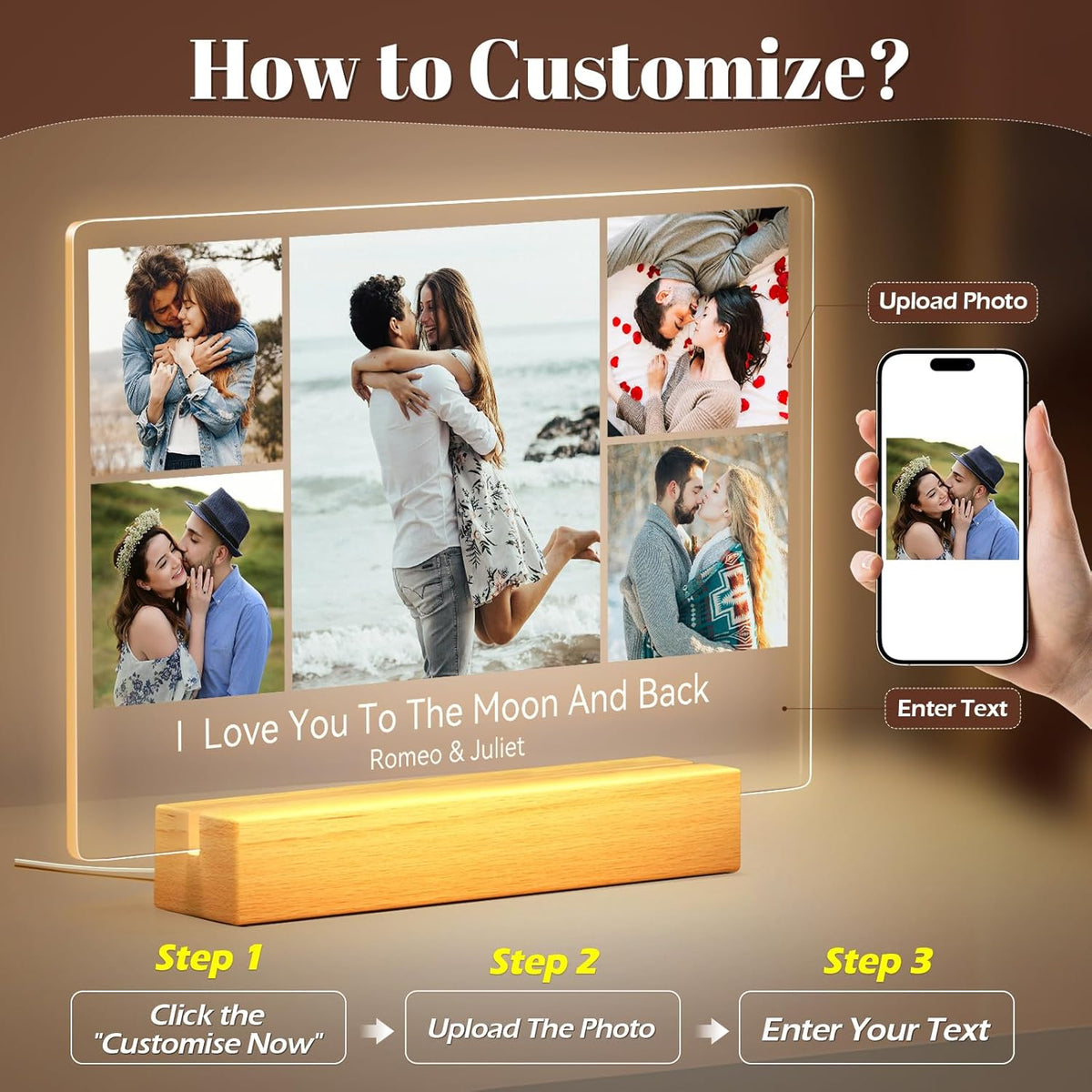 Custom Picture Frames with Photo, Personalized Photo Frame with Night Light, Customized Picture