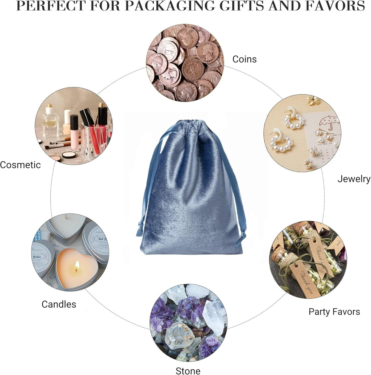 QIANF 12pcs Dusty Blue Velvet Drawstring Bags 4x6 inches Glossy Small Velvet Cloth Gift Bags