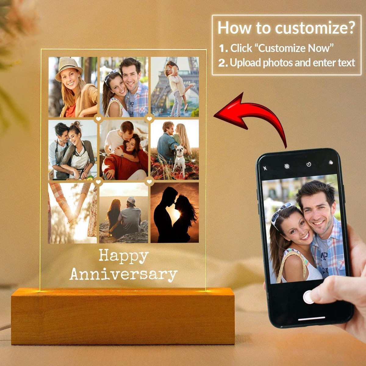 Personalized Anniversary Couple Gifts for Women and Men, Custom Picture Frames with Photo