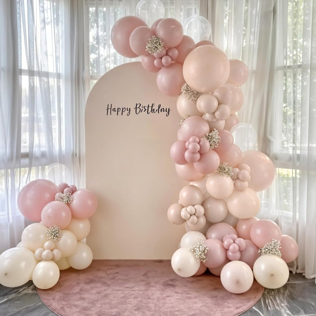 Pink Beige Balloons,50Pcs 12 Inch Blush Pink Cream and Clear Balloons for Girl Baby Boho Birthday