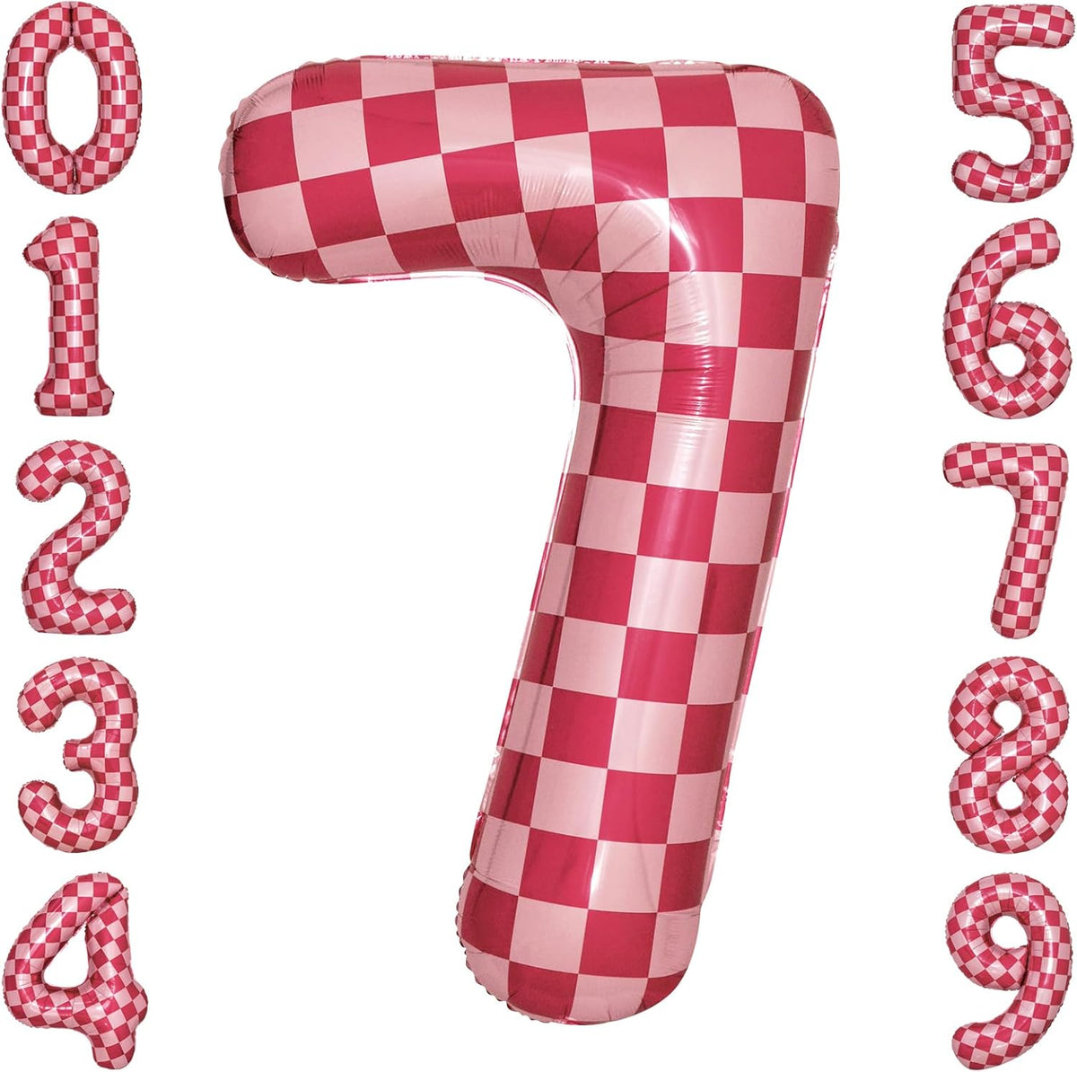 40 Inch Pink Checkered 7 Balloon Large Hot Pink Number Balloons for Girls 7th Birthday Decorations