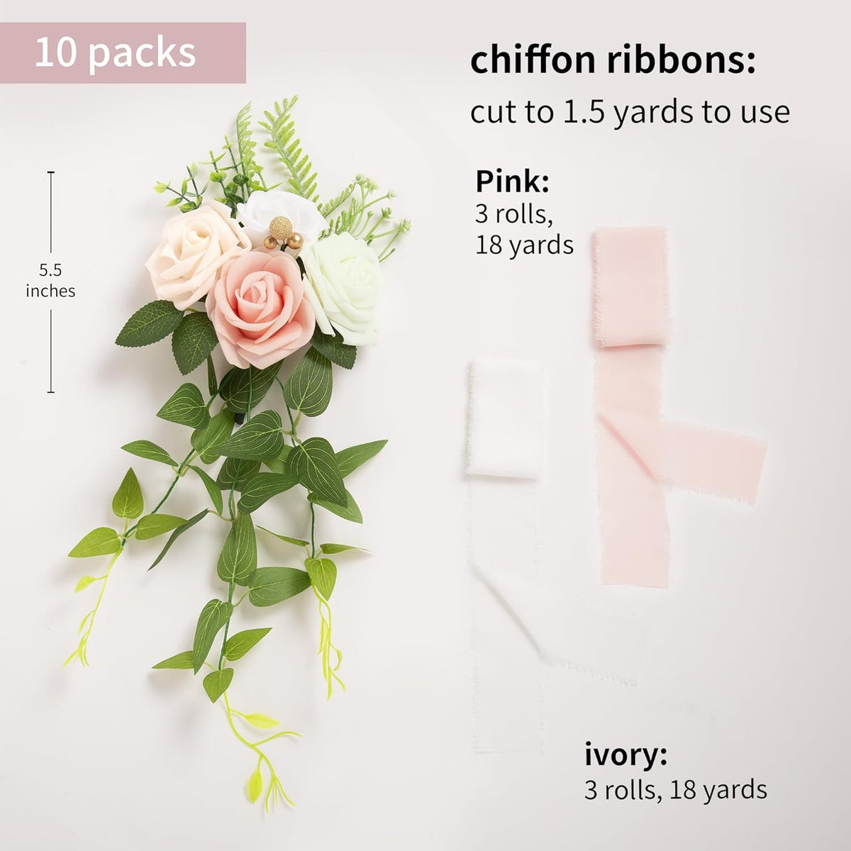 DORIS HOME Wedding Aisle Decorations Pink Pew Flowers Set of 10 for Wedding Ceremony Party Chair