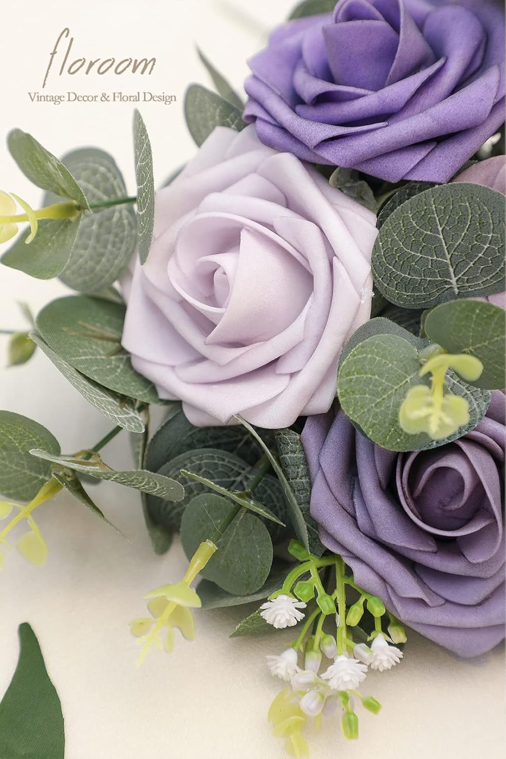 Floroom Artificial Flowers 25pcs Real Looking Lavender Purple Ombre Colors Foam Fake Roses with