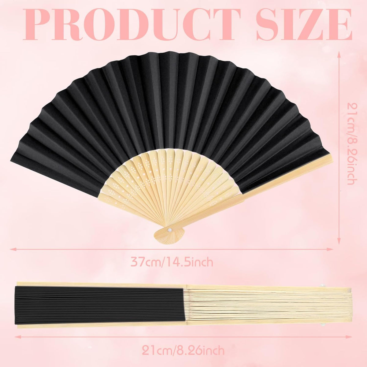 6 Pieces Black Hand Held Bamboo Folding Fans Foldable Paper Fans Handheld for Women Girls Wedding