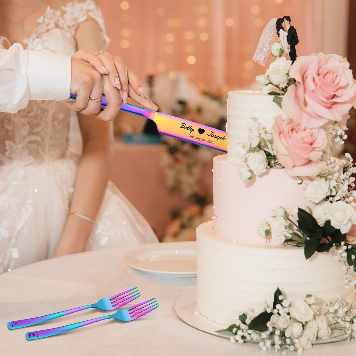 Personalized Wedding Cake Knife and Server Set Stainless Steel Forks Cake Cutter Server Engraved