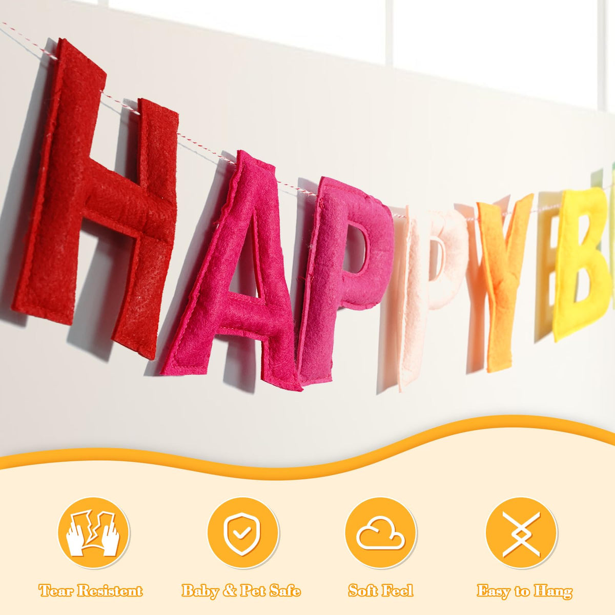 4PCS Pre-Strung Happy Birthday Banner - Felt Happy Birthday Garland, Ball Garland, Felt Pennant