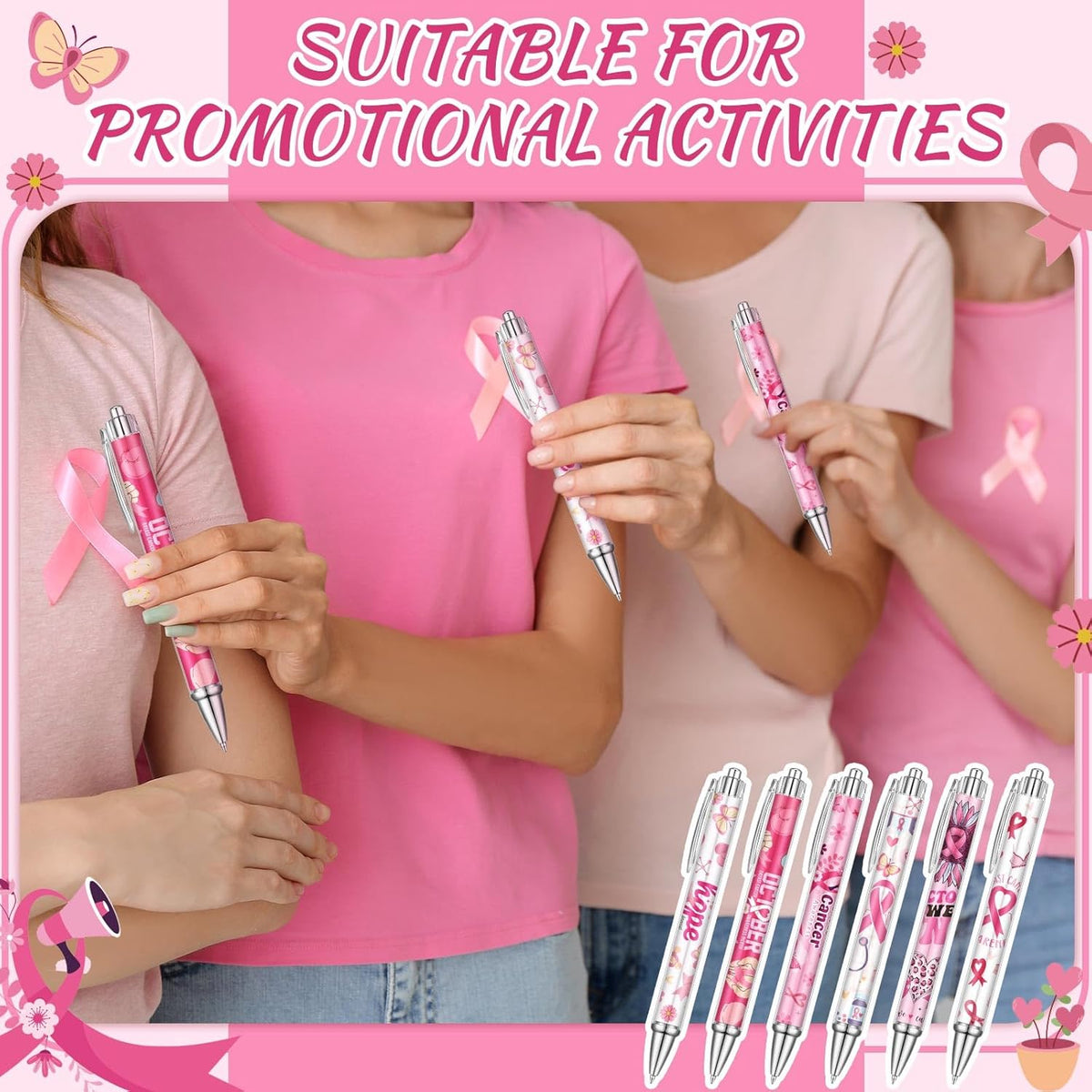 24 Pcs Breast Cancer Awareness Gift Pen Pink Ribbon Black Ink Ballpoint Writing Pen Breast Cancer