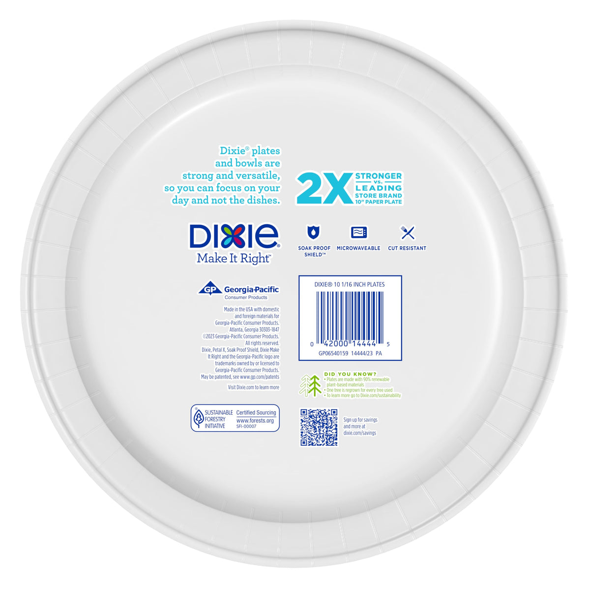 Dixie Large Paper Plates, 10 Inch, 150 Count, 2X Stronger*, Microwave-Safe, Soak-Proof, Cut