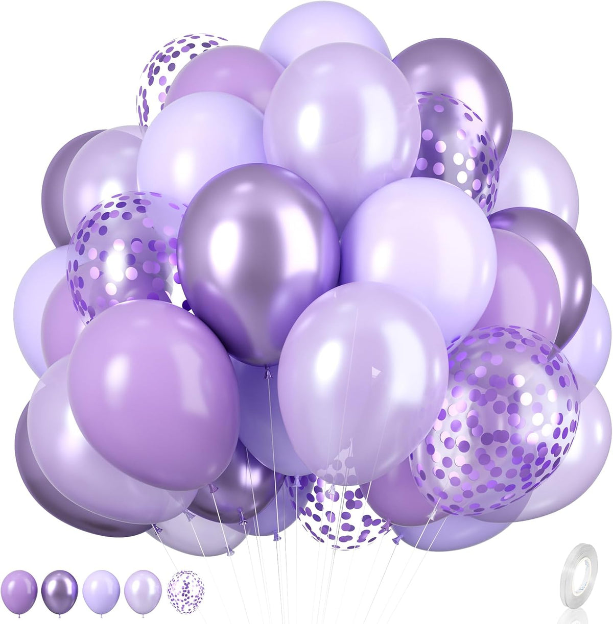 Biapian Purple Party Balloons Set, 12inch Lavender Balloon Pastel Purple-Lilac Ballons Metallic