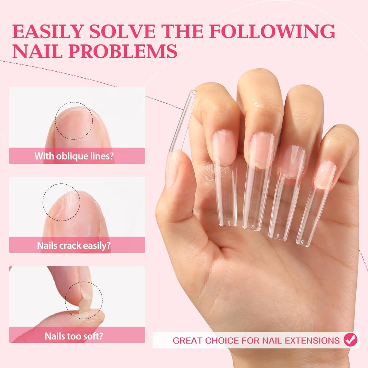 UNA GELLA XXL Long Square Nails Tips 216 PCS No C Curve Straight Nail Tips Full Cover Square Gel