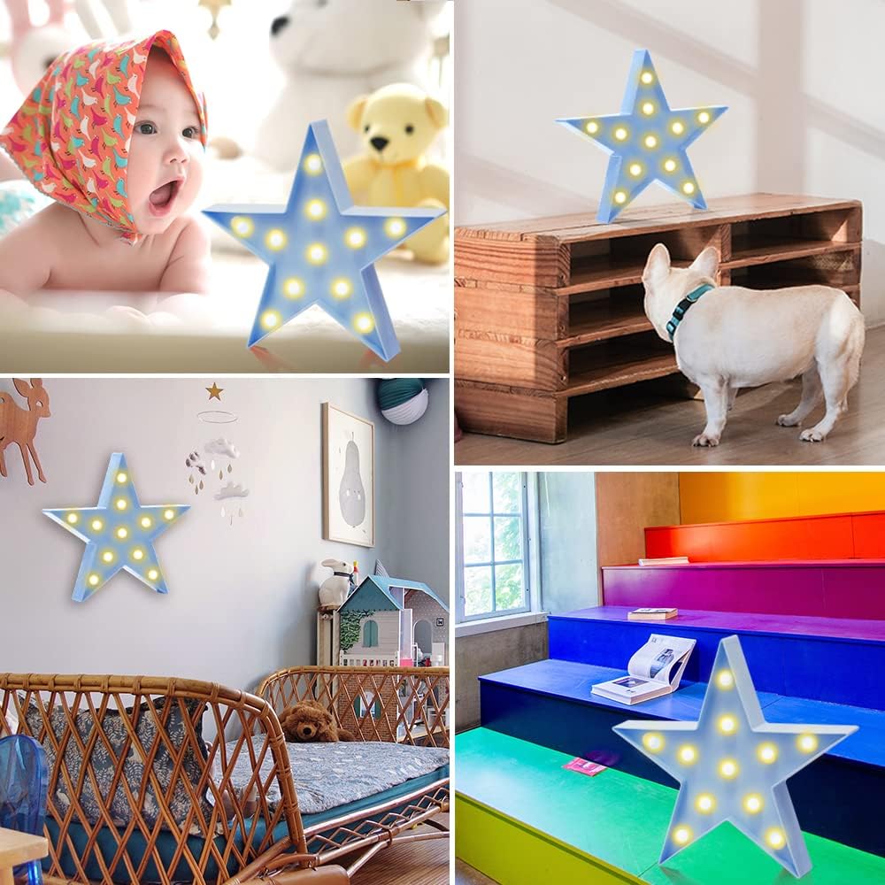 LED Marquee Star Sign Night Light, Battery Operated Star Shaped Desk Table Lamp for Kids, Baby